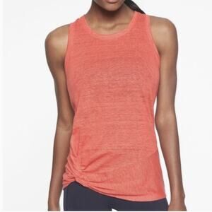 ATHLETA linen Zephyr Tank Top XS Coral Orange Sleeveless Rounded Neck Knot Twist